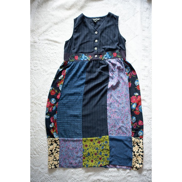 Vintage Dresses & Skirts - Vintage Dress 90s 12P Patchwork Modest Embroidered Made in USA Carol Little